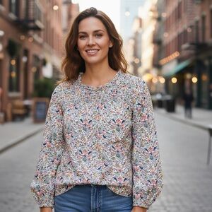 Talbots Multicolor Paisley Blouse Smocked Long Sleeve Size-L EUC